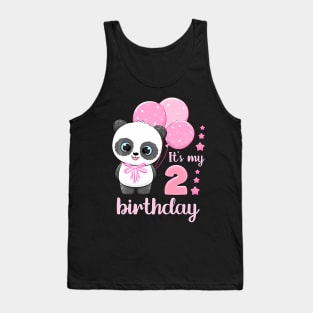 Kids Girl 2 Year Old Panda Pink Balloons It'S My 2Nd Birthday Tank Top